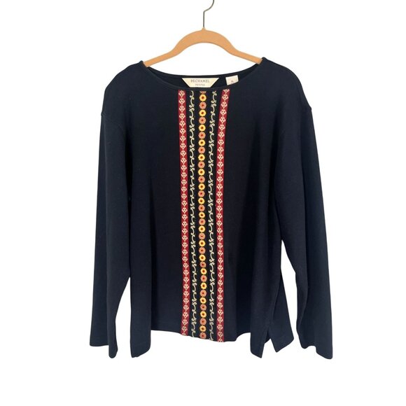 Bechamel Tops - Retro Boho Floral Top PL Black Embroidery Hippie Indie Folk Neutral Classic 80s